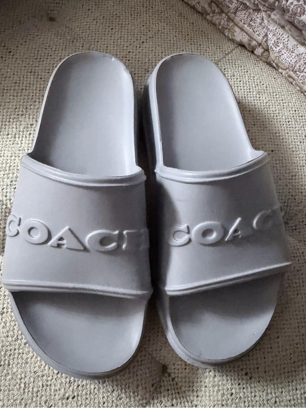 Coach Gray Slide Sandals with Embossed Logo